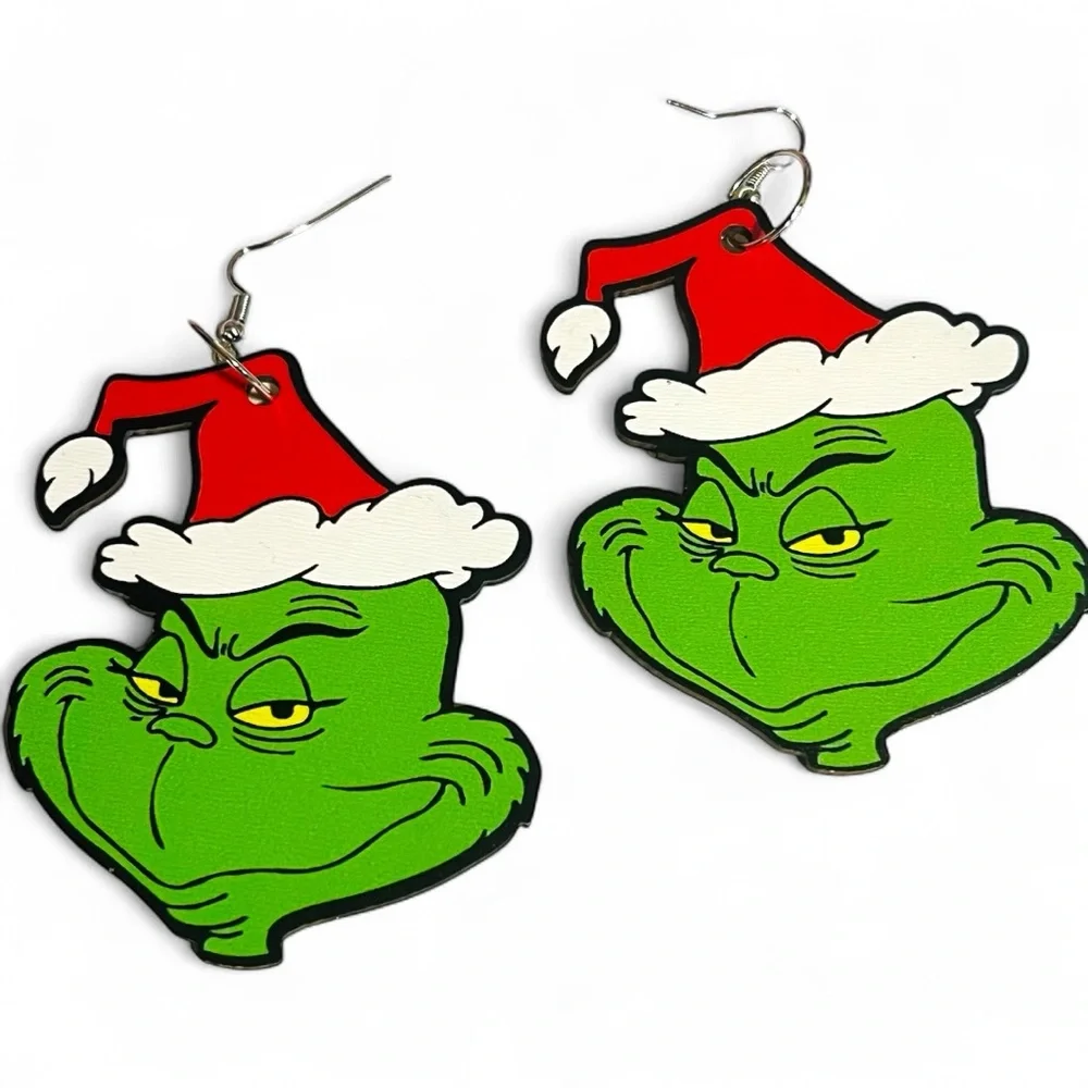 Grinch Smile Wooden Earrings - Picture 1 of 3
